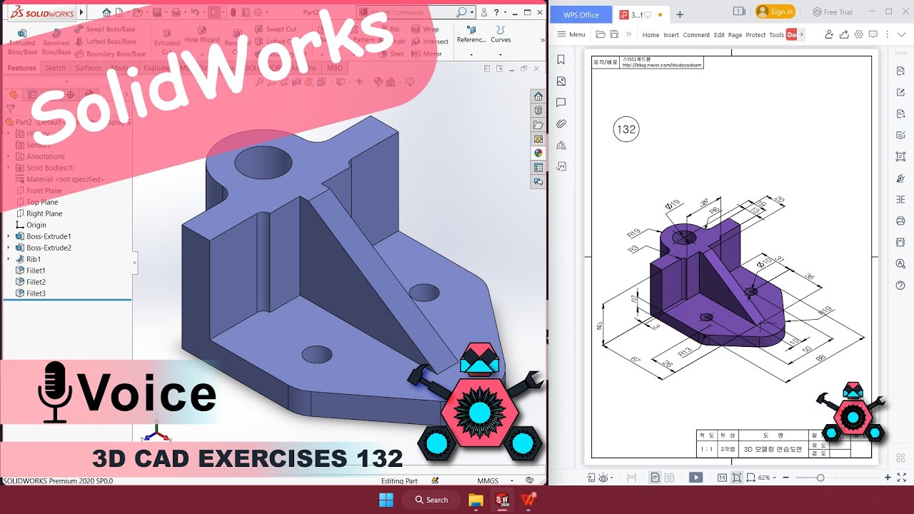 SolidWorks 3D CAD EXERCISES 132 StudyCadCam Solution Tutorial 