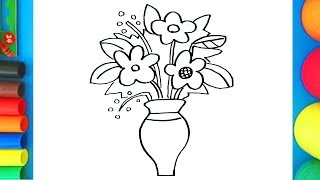 How to draw Flowers in a Vase - kids coloring page