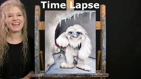 TIME LAPSE - Learn How to Paint MISTLETOE YETI with Acrylic - Winter Animal Step by Step Tutorial