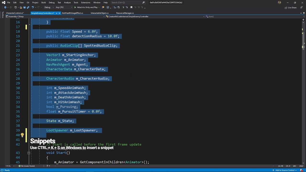 Trabajar con fragmentos de código en unity - YouTube
