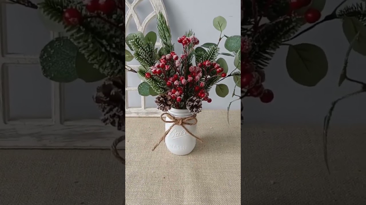 Christmas Holly Berry Spray Flower Arrangement Fake Flowers  For Table Centerpiece