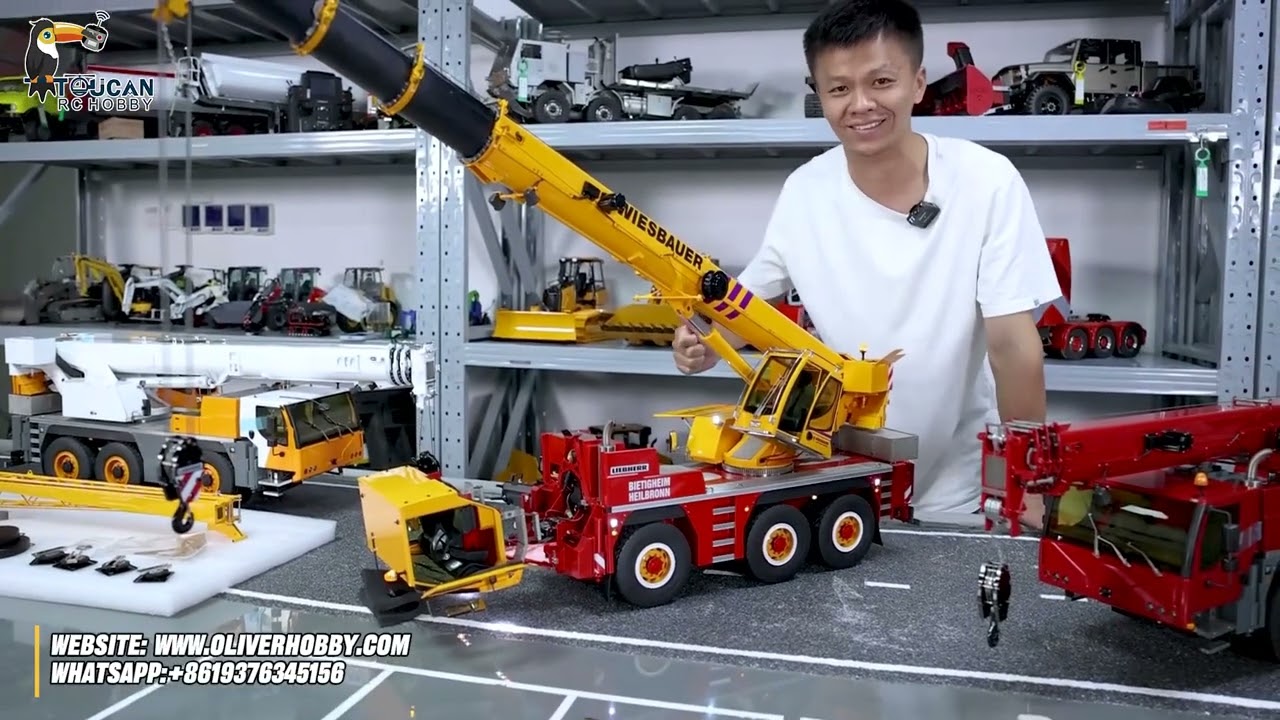 Overview of the 3 Customized Painting Eyewhale D1050 Metal1/14 Hydraulic Mobile Crane Trucks 3Axles.