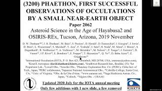 IOTA Mtg 2020 Sun04 3200 Phaethon First successful occultation observations of a small NEA   David D