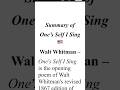 One's Self I Sing Summary