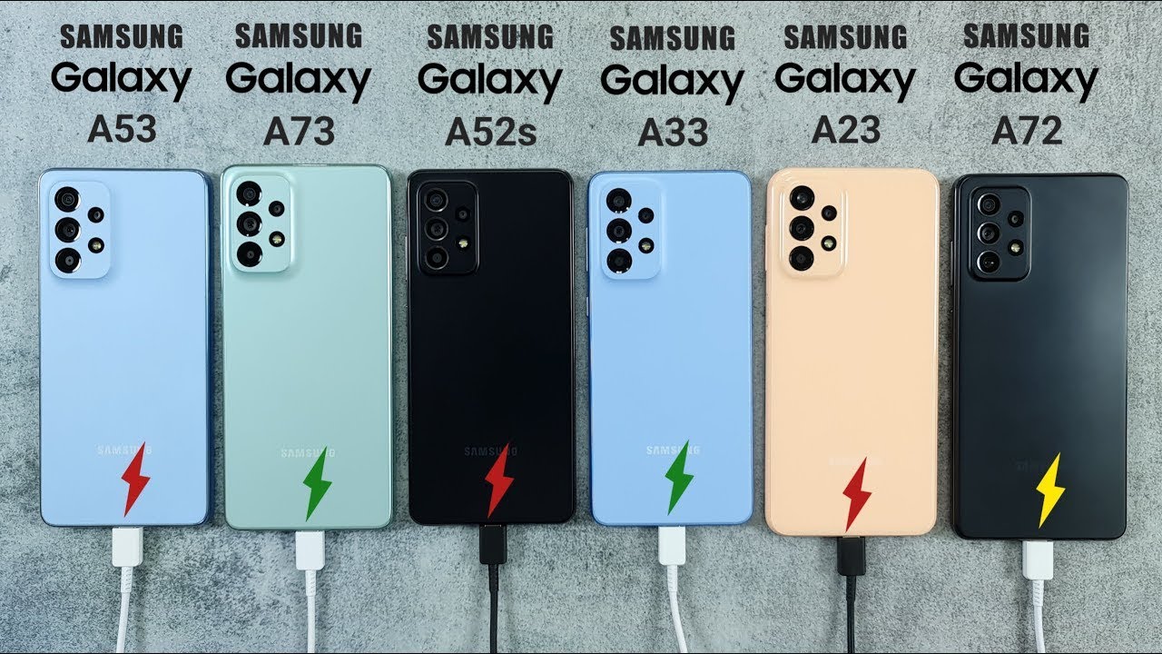 Samsung A53 vs A73 vs A52s vs A33 vs A23 vs A72 Battery Charging Test
