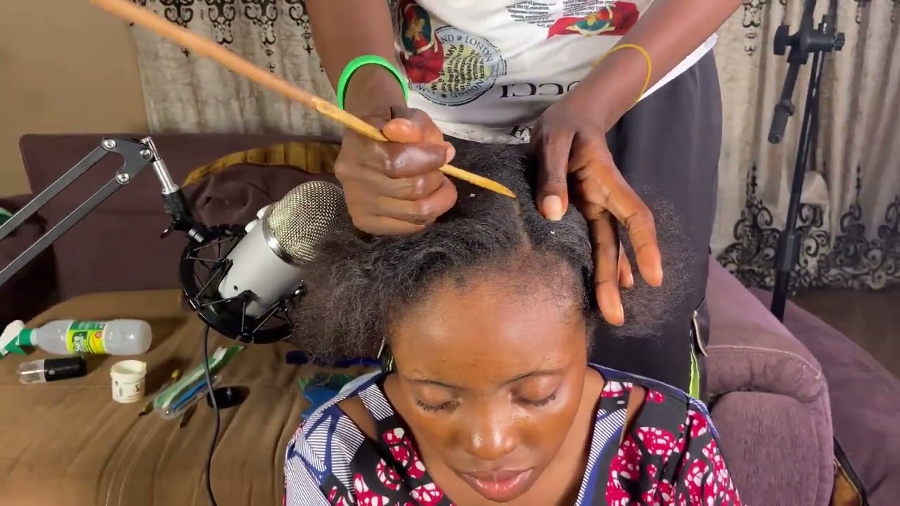 ASMR RELAXING CORNROWS MAKING, SCALP SCRATCHING AND PARTING WITH GUM CHEWING