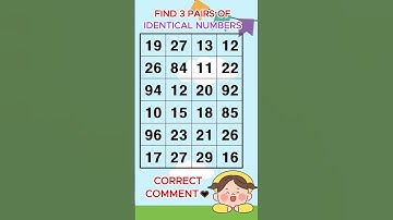 Find 3 pairs of identical numbers /Dementia Prevention Quizzes/Dementia Tests. No.42