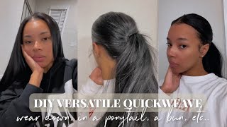 HOW TO: EXTREMELY VERSATILE QUICKWEAVE W\/ LEAVE OUT (CAN PUT IN BUN, PONYTAIL, ETC)