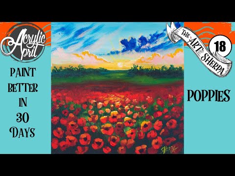 Poppies flowers Easy Daily Painting  Step by step Acrylic Tutorials Day 18  #AcrylicApril2020