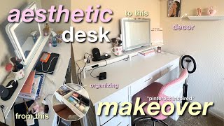 AESTHETIC DESK MAKEOVER 🎀 ✨💄*pinterest inspired* desk transformation & tour! (organization & decor)
