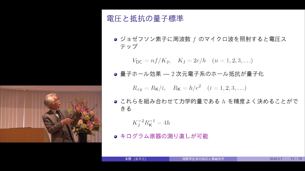 京都大学 17年度退職教員最終講義 北野 正雄 工学研究科 教授 国際単位系 Si の18年改訂と電磁気学の見直し 12 ワットバランスと電気標準 18年3月7日 Youtube
