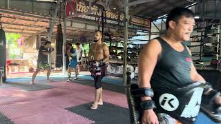 Pad work at Kiathontip Muay Thai in Bangkok