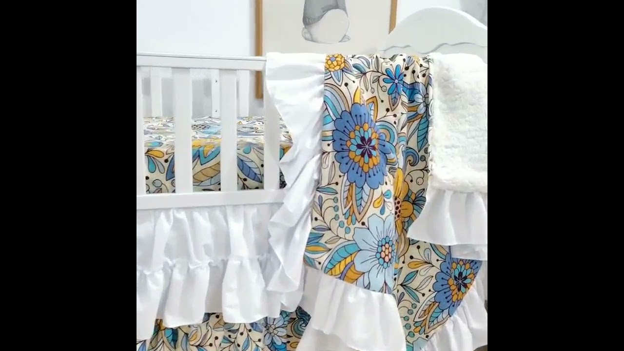 Girls crib nursery bedding vintage floral blanket set boho sheet for newborn baby