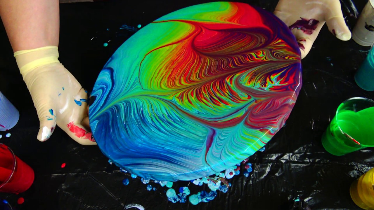 (358) Wrecked rainbow Acrylic pour painting Satisfying fluid art