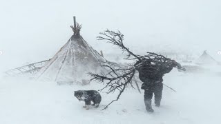 -40° Одиночный кемпинг на 4 дня | Метель и горячая палатка на льду Зимний кемпинг в метель ASMR