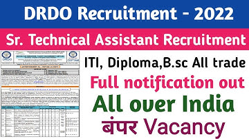 DRDO CEPTON -10 Recruitment 2022 ||Sr. Technical Assistant ||iti, diploma,B.sc all trade||official