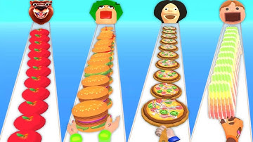 FRUIT RUN MASTER vs BURGER STACK vs PIZZA STACK vs POPSICLE STACK - Gameplay MAX Levels Mobile APK