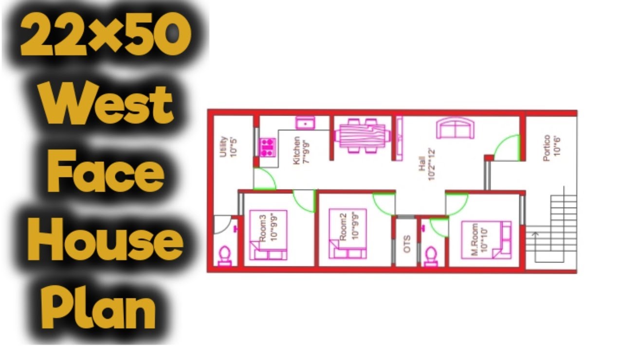 22×50 West Face House Planமேற்கு பார்த்த வீடு வரைப்படம்