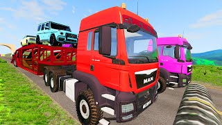 Double Flatbed Trailer Truck vs speed bumps|Cars vs speed bumps|Beamng Drive #4