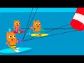 Familia de Gatos - Surfeando Con Paracaídas Dibujos Animados Para Niños