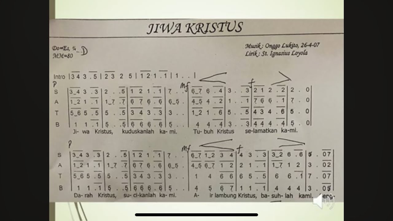 Jiwa Kristus (Onggo Lukito) - notasi Alto