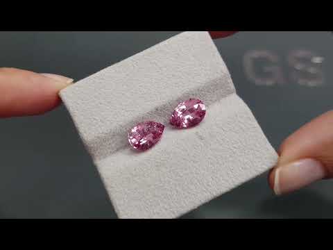 Pair of pink spinels 4.44 carats in pear cut from Tajikistan Video  № 2