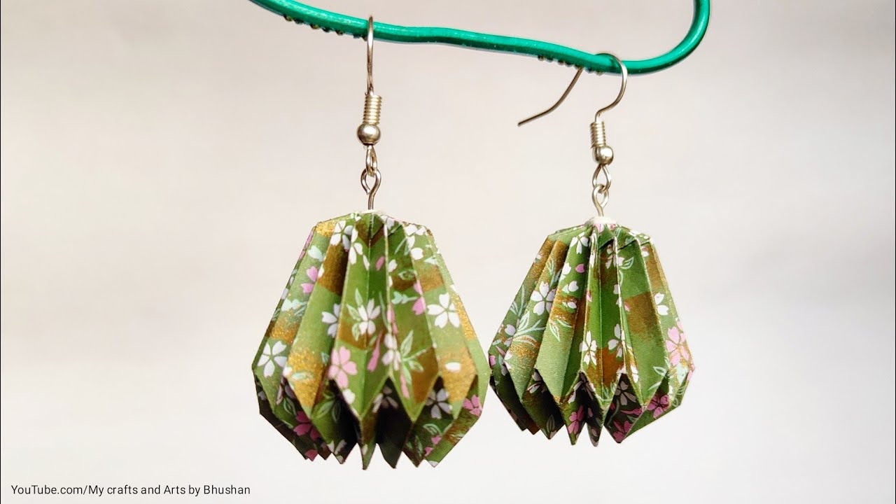 Tutorial : How to make an Origami lantern earrings || DIY paper lantern earrings