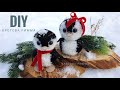 Как сделать пингвинов из помпонов Pom Pom Penguins Making Из ниток своими руками, Новогодние игрушки