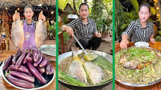 Mommy Sros fry 2 big fish and cook eggplants for delicious recipe - Cooking with Sros