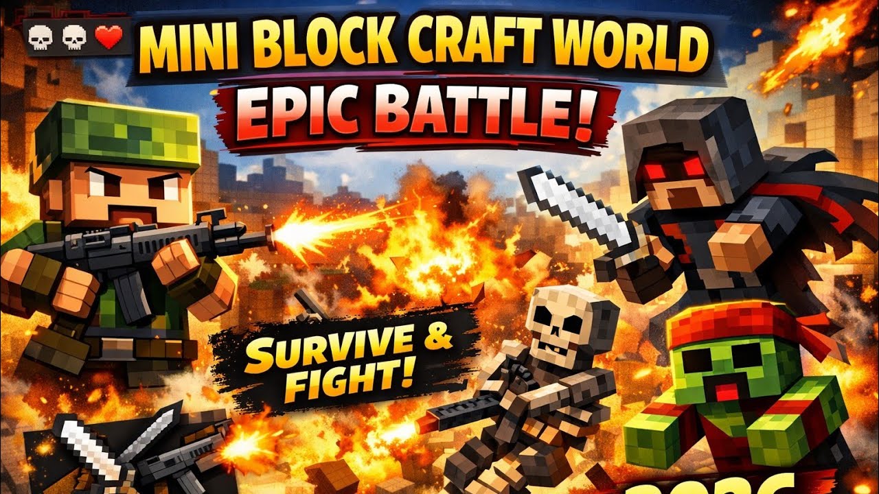 Version)Mini Block Craft World 🔥 EPIC BATTLE with Enemies! ⚔️ Survival ...