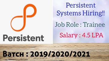 Persistent Systems Hiring freshers for the Role of Trainee |