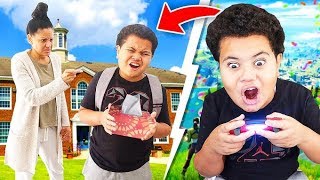 Kid SKIPS SCHOOL To Play Fortnite Chapter 2 For The First Time... *ALMOST GETS CAUGHT!*