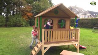AXI - Wooden Playhouse Stef with slide Step is a spacious wooden playhouse on a low platform, that is perfect for children who love climbing and sliding all day long.