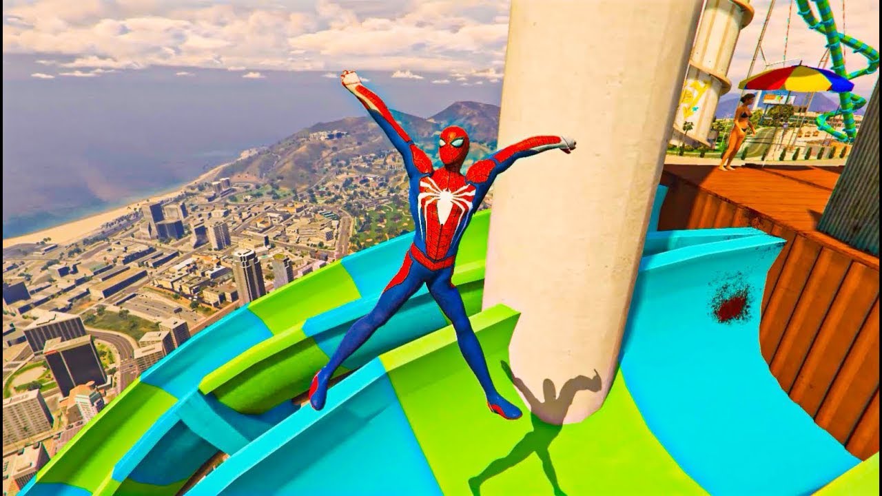Spiderman Water Ragdolls on EPIC Giant Water Slide in GTA 5 Episode 9 ...