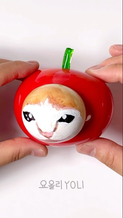 애플 캣🍎😺 말랑이 만들기 - DIY Apple Cat Squishy with nano tape #shorts