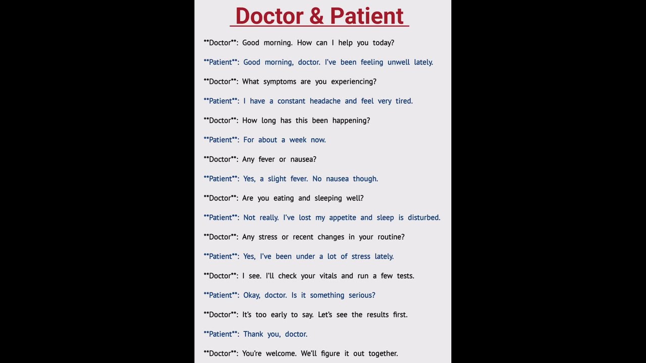 Dialogue Writting Between Doctor And Patient In English Doctorandpatient Shorts