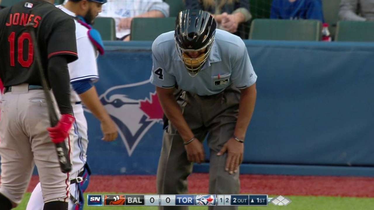 BALTOR Umpire shaken up on foul off arm, stays in YouTube