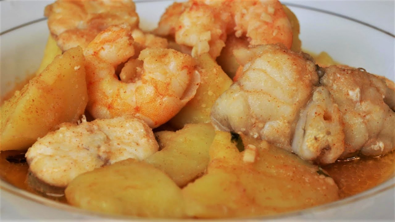 Guiso de rape con langostinos - Receta de pescado