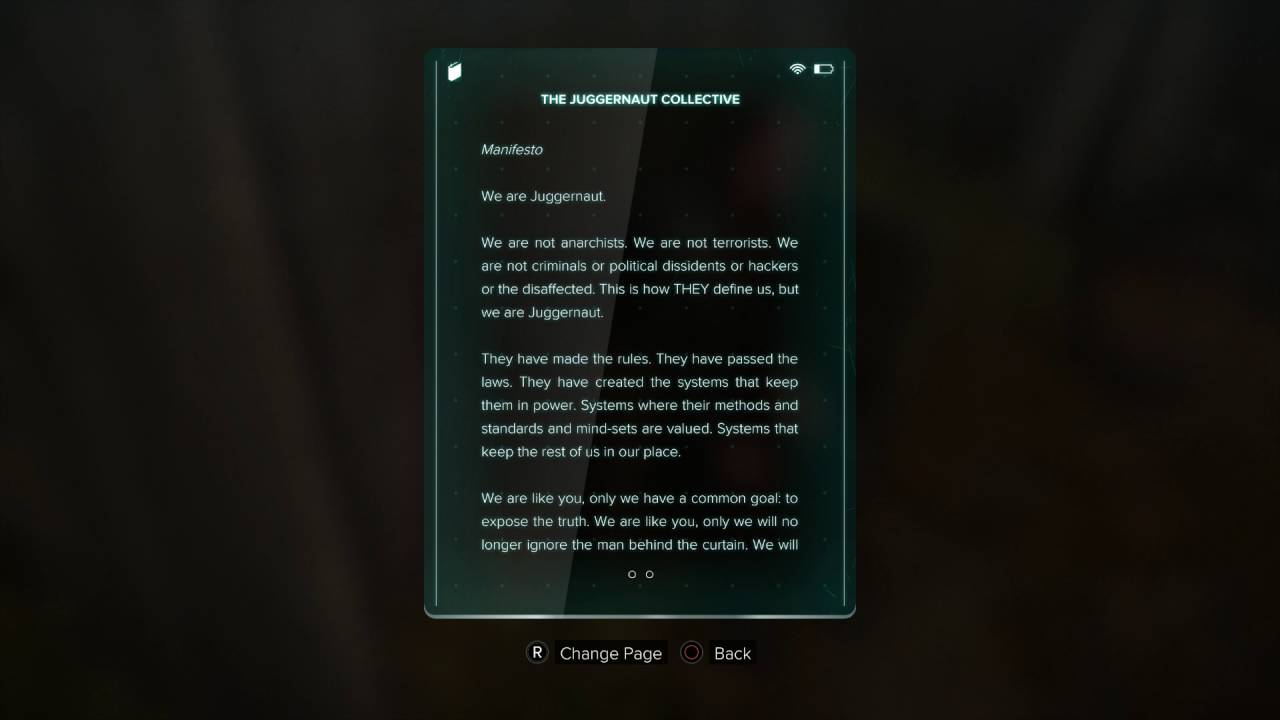 Deus Ex: Mankind Divided - Ebook: ''The Juggernaut Collective'' Information Gameplay Details PS4