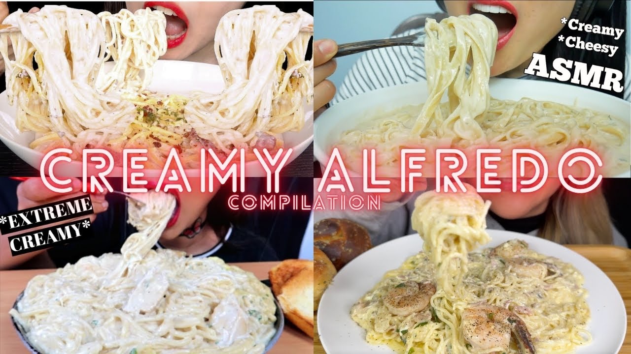 CREAMY CHEESY ALFREDO PASTA MUKBANG COMPILATION | ASMR BIG BITES | EATING SOUNDS
