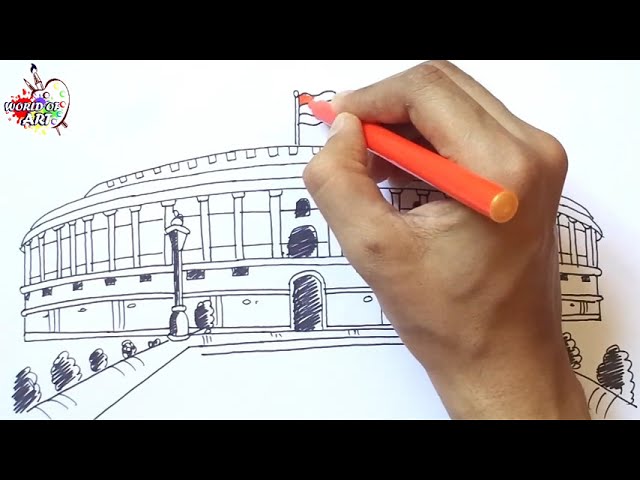 How to draw and color Parliament House New Delhi  Elephant painting  canvas Elephant painting Easy drawings