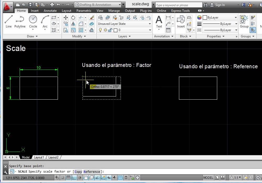 como escalar en autocad - por factor y referencia - YouTube