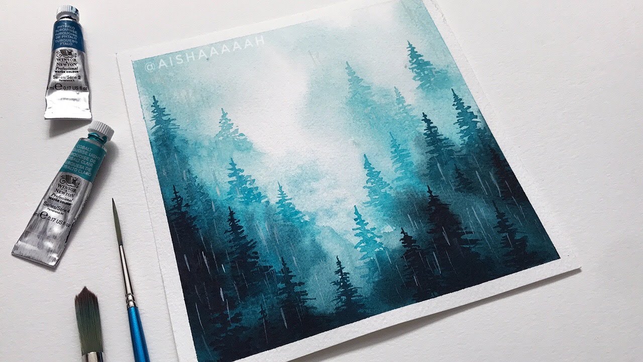 How to Paint Rainy Misty Forest | Easy Forest Water Coloring ...
