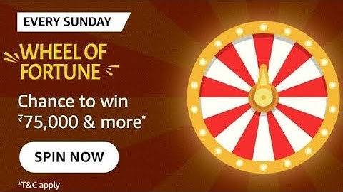 Amazon Sunday Wheel of Fortune, Spin and Win, Quiz Answers Today, win 75000,  Quiz on 20 March
