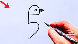 كيفية رسم ببغاء من رقم 5 | من السهل رسم  ببغاء خطوة بخطوةHow to Draw a Parrot From 5 Number |
