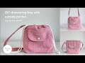 Diy drawstring bag with outside pocket  how to make a drawstring bag