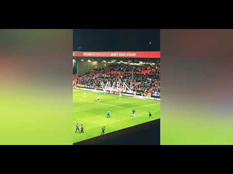 Ipswich Town players clashing with fans after their 2-0 defeat at Charlton.