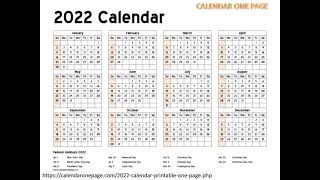 Printable Calendar 2022 One Page