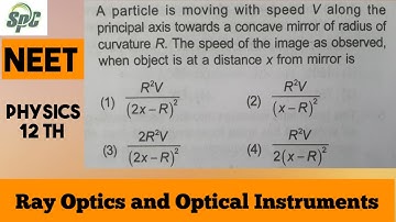 A particle is moving with speed V along the principal axis towards a concave mirror of radius of cur