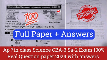 ap 7th class Science Cba-3 Sa2 💯real full question paper 2024|7th Sa2 ps&ns real paper answer 2024